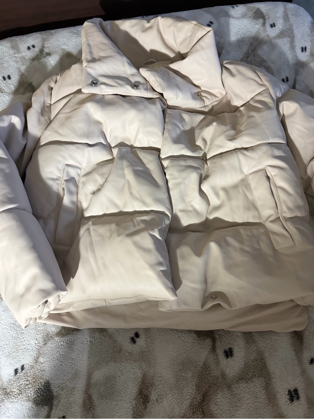 Light Cream Quilted Puffer Jacket - Women's Cozy Winter Coat